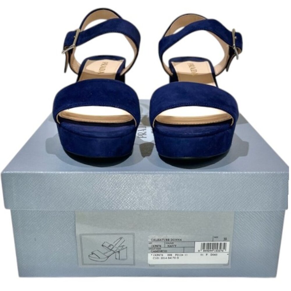 Prada NAVY Suede Platform Sandals NEW with COA - Picture 14 of 17